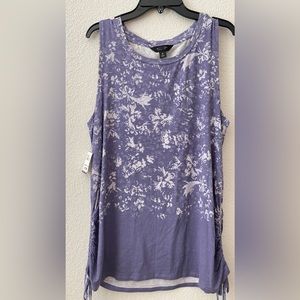 Purple Tank top with white floral print by Simply Vera. Side ties detailing.